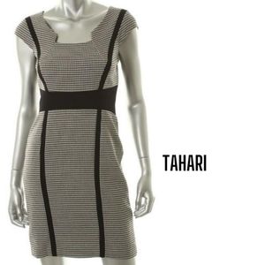 Tahari NEW Pattiann Petites B/W Houndstooth A-Line Career Dress, 12P